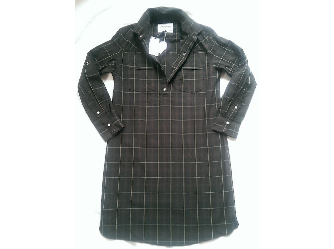Thomsen Hemdkleid aus Baumwolle mit Karomuster Schwarz