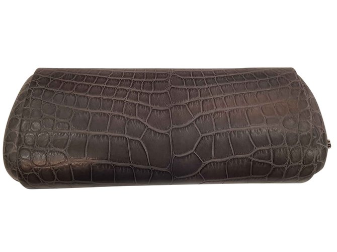 Dior clutch bag in crocodile Grey Exotic leather  ref.100221