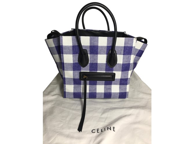 Céline Celine phantom luggage blue and white check Black Leather  ref.100260