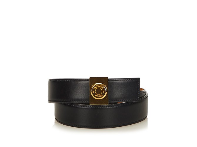 Hermès Leather Clou de Selle Belt Black Golden Metal  ref.100342