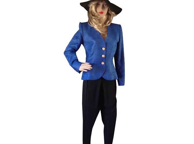 Yves Saint Laurent BLAZER CHYC BLUE SETA E FILO D'ORO Blu chiaro
