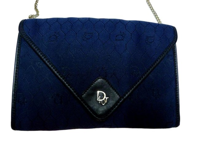 Dior Handbags Blue Leather Cloth  ref.100395