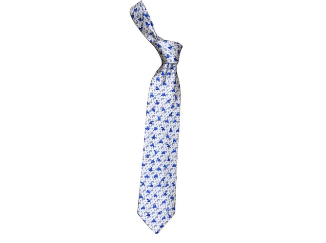 Autre Marque Corbata de seda Artésie impresa AC Canova Neuve Azul Gris  ref.100449
