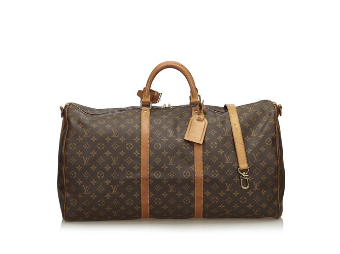 Louis Vuitton Monogram Keepall Bandouliere 60 Brown Leather Cloth  ref.100500