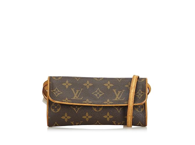 Louis Vuitton Monogram Pochette Twin PM Brown Leather Cloth  ref.100505