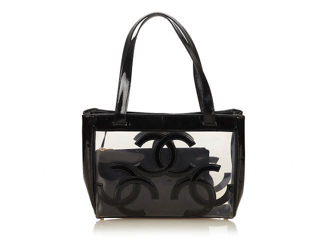 Chanel Sac cabas en vinyle transparent Noir
