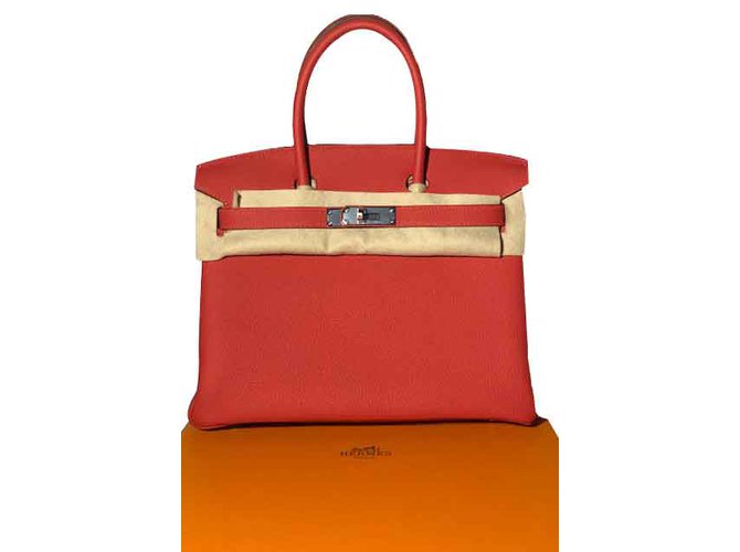 Hermès Hermes Birkin 30 cm cuir Togo retourné Pivoine Rouge  ref.100669
