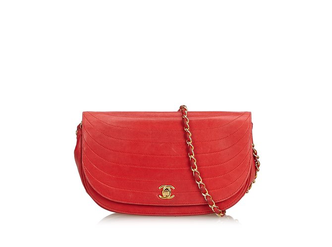 Chanel Lambskin Chain Shoulder Bag Red Leather  ref.100698