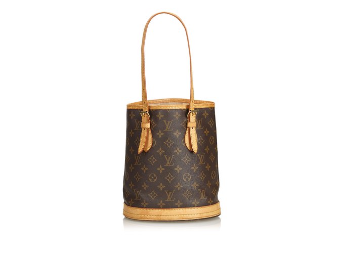 Louis Vuitton Monogram Petit Bucket Brown Leather Cloth  ref.100743