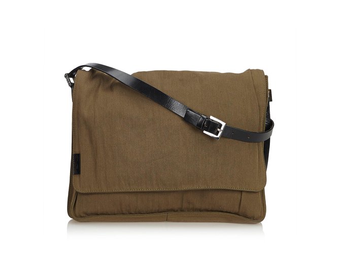 Fendi Cotton Crossbody Bag Brown Black Khaki Leather Cloth  ref.100750