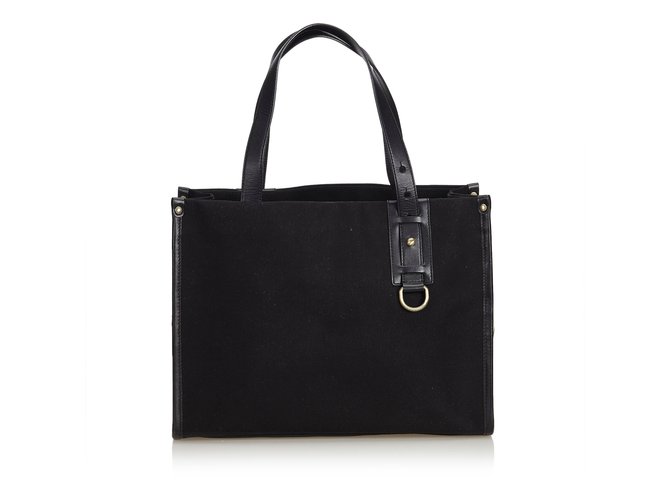 Burberry Canvas Tote Black Leather Cloth Cloth  ref.100758