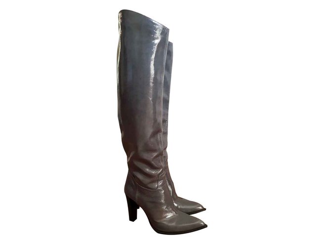 Plein Sud Boots Green Grey Leather Patent leather  ref.100862