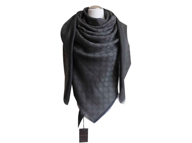 guccissima scarf Gucci new Dark grey Silk Wool  ref.401903