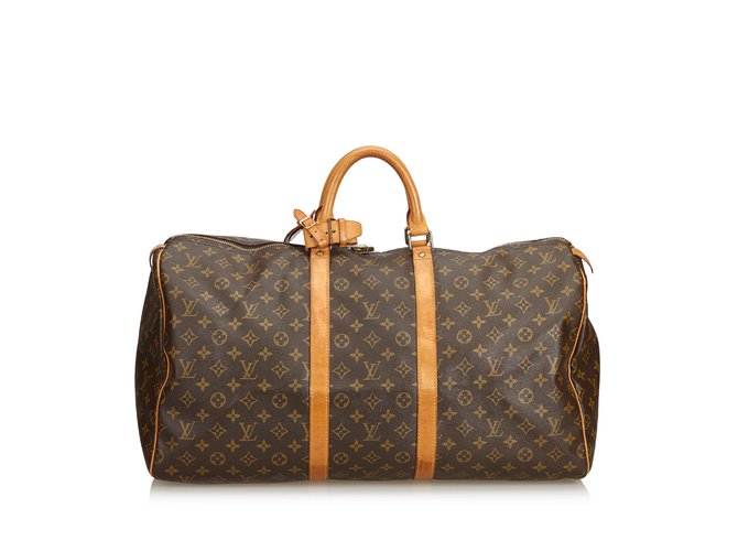 Louis Vuitton Monogram Keepall 55 Brown Leather Cloth  ref.100961