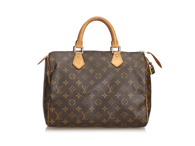 Louis Vuitton Monogram Speedy 30 Brown Leather Cloth  ref.100962