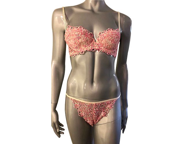 Autre Marque Conjunto de lingerie Wacoal T90B rosa e branco