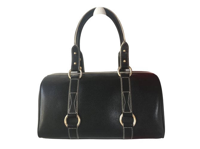 Lancel Elsa Cuir Noir Blanc  ref.101076