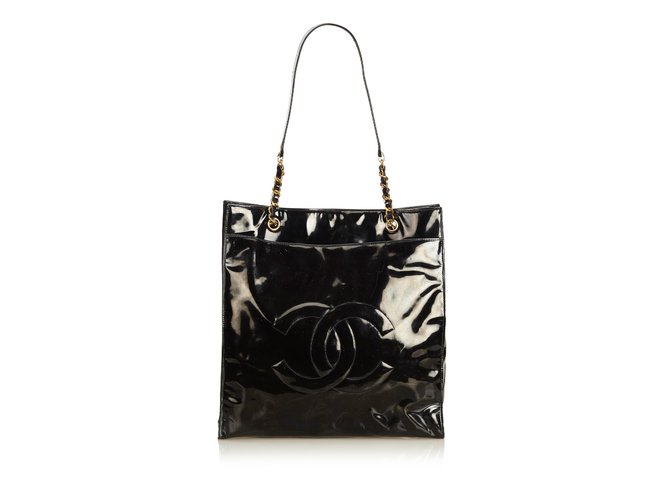 Chanel Patent Leather Chain Tote Bag Black ref.101129 - Joli Closet