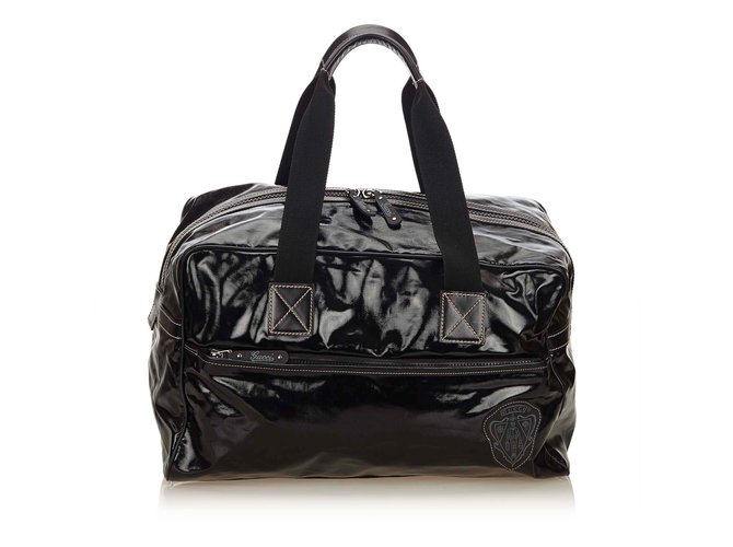 Gucci Sac de voyage en toile enduite Nylon Tissu Noir  ref.101135