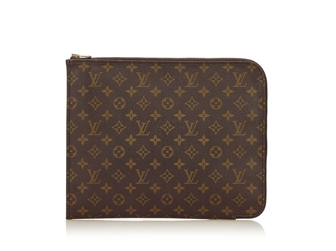 Louis Vuitton Monogram Poche Document Castaño Lienzo  ref.101144