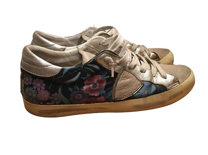 Philippe Model Philippe Sneaker Weiß Leder Silberne Blumen 37