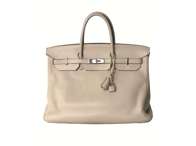 Hermès Birkin Bag 40 Palladium hardware Beige Leather  ref.101185
