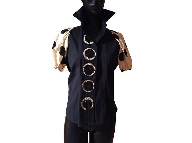 Camicetta Antonio Marras in cotone nero e bianco sporco