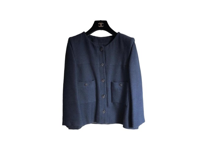 Jacket Chanel Azul marinho Algodão  ref.101320
