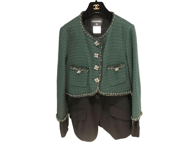 Jacket Chanel Verde Tweed  ref.101325