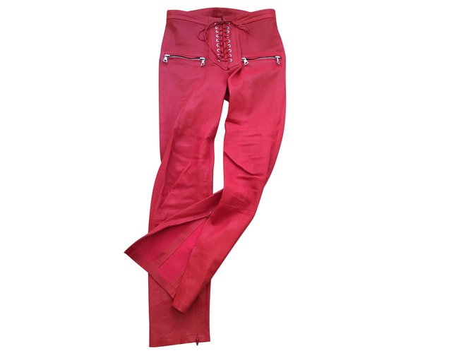 Autre Marque Lace up leather pants Red  ref.101342