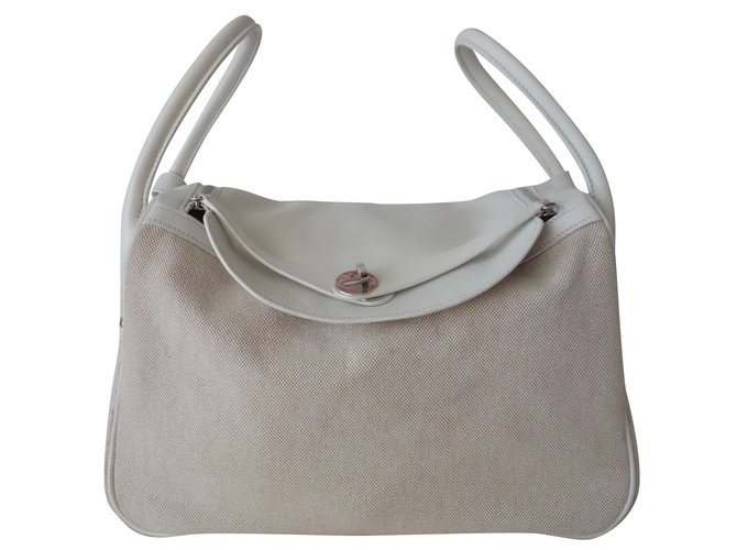 Hermès Lindy Hermes bag White Beige Leather Cloth  ref.101371