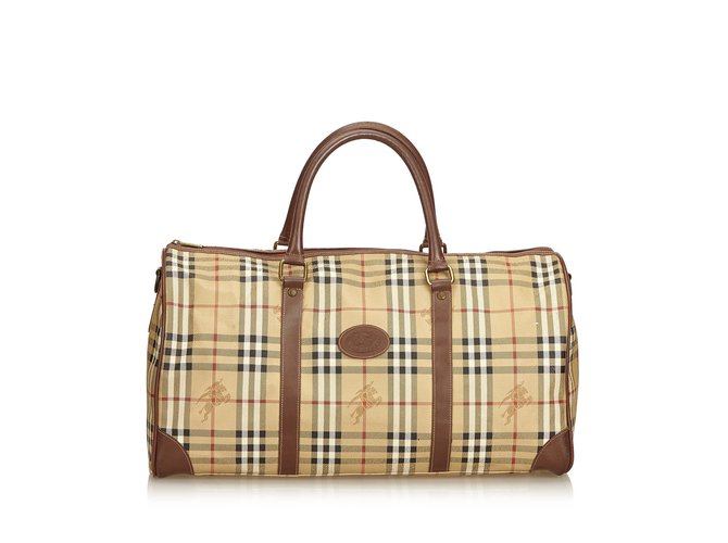 Burberry Plaid Duffle Bag Brown Multiple colors Beige Leather Patent leather Plastic  ref.101411