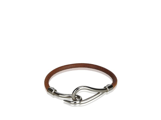 Hermès Jumbo Hook Bracelet Brown Silvery Leather Metal  ref.101412