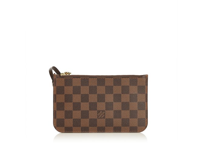 Louis Vuitton Damier Ebene Wristlet Cuir Toile Marron  ref.101414