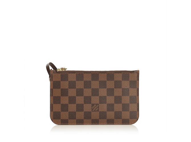 Louis Vuitton Damier Ebene Wristlet Brown Leather Cloth  ref.101414