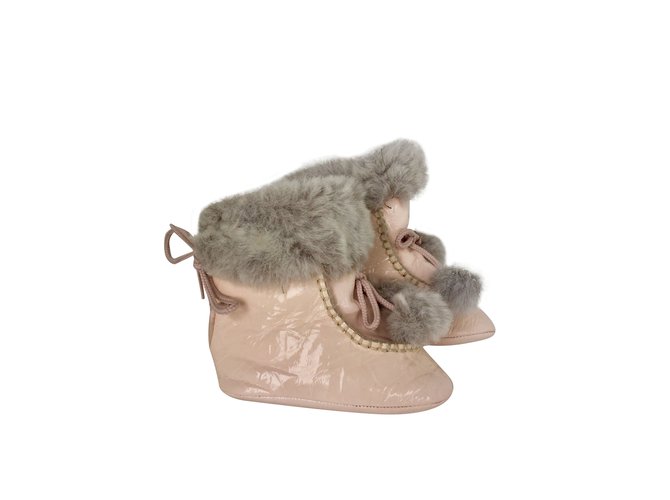 Baby Dior Boots Pink Grey Patent leather  ref.101440