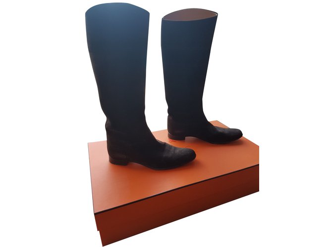 Hermès Stiefel Dunkelbraun Wildleder  ref.101443