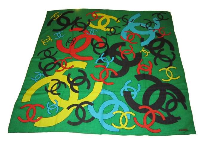 Chanel Scarves Green Cashmere  ref.101539