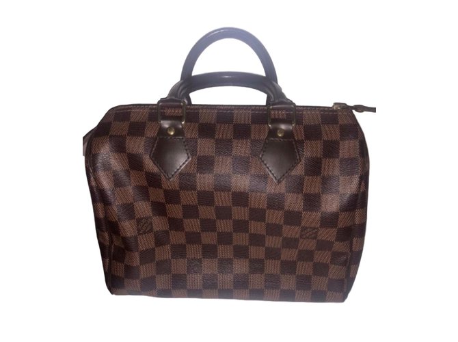 Speedy Louis Vuitton 25 speddy Brown Leather Cloth  ref.101551