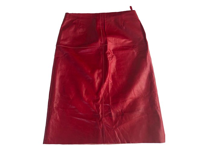 Mid lenght leather skirt from Massimo Dutti Red  ref.101560