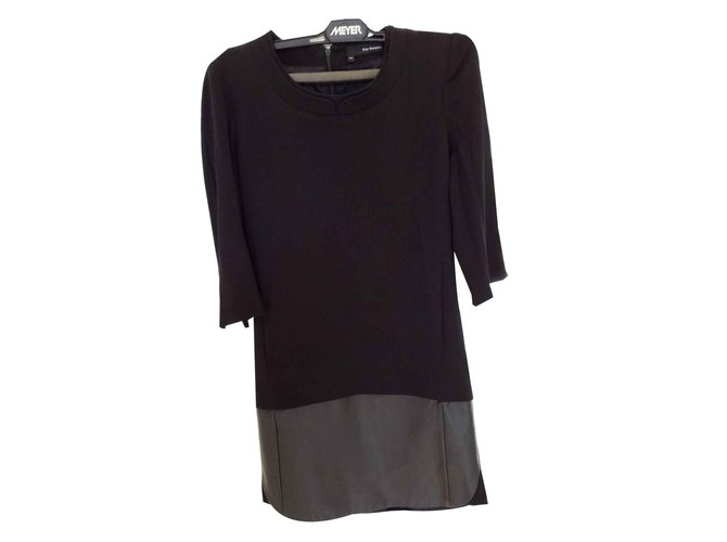 The Kooples Superbe robe bi matière cuir et viscose Noir  ref.101567