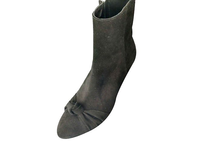 Botines Manoush de piel de terciopelo negro con lazo