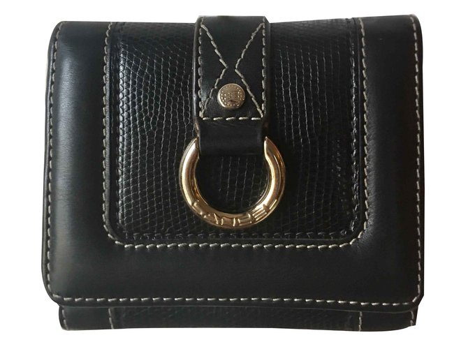 Lancel Elsa Sellier Preto Prata Couro  ref.101645