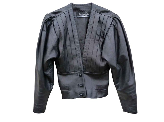 Dior Manteaux, Vêtements d'extérieur Cuir Noir  ref.101649