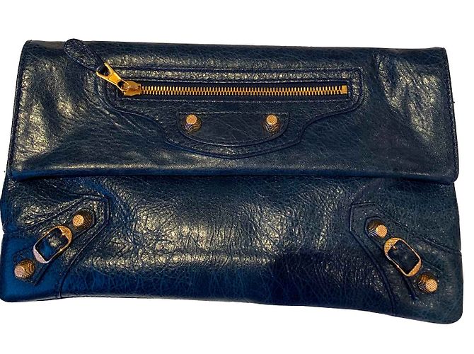 Clutch Balenciaga Envelope Pelle Blu Scuro Oro Metallizzato