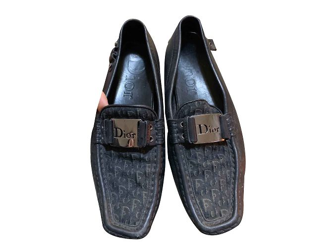 Dior Black Monogram Canvas and Leather Moccasins