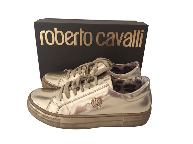 Roberto Cavalli Tênis Dourado Couro  ref.101663