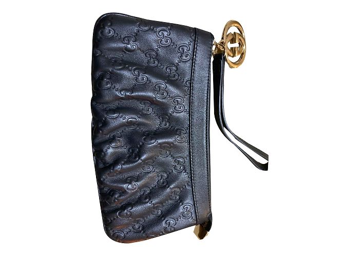 Pochette Gucci GG in pelle nera Nero