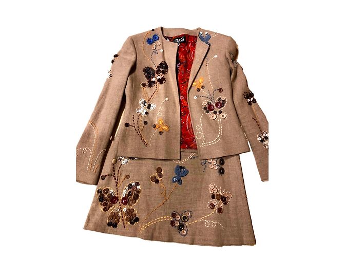 D&G Rock Anzug Beige Bestickte Baumwolle mit Bustier