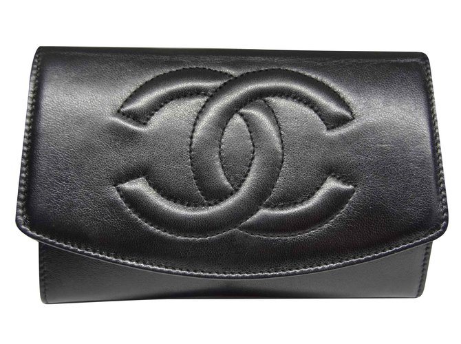 Monedero Chanel Negro Cuero  ref.101805
